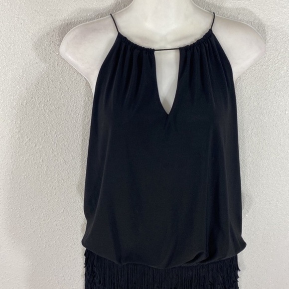 Cache black fringe tiered skirt blouson halter dress 4 D3 - Picture 2 of 11